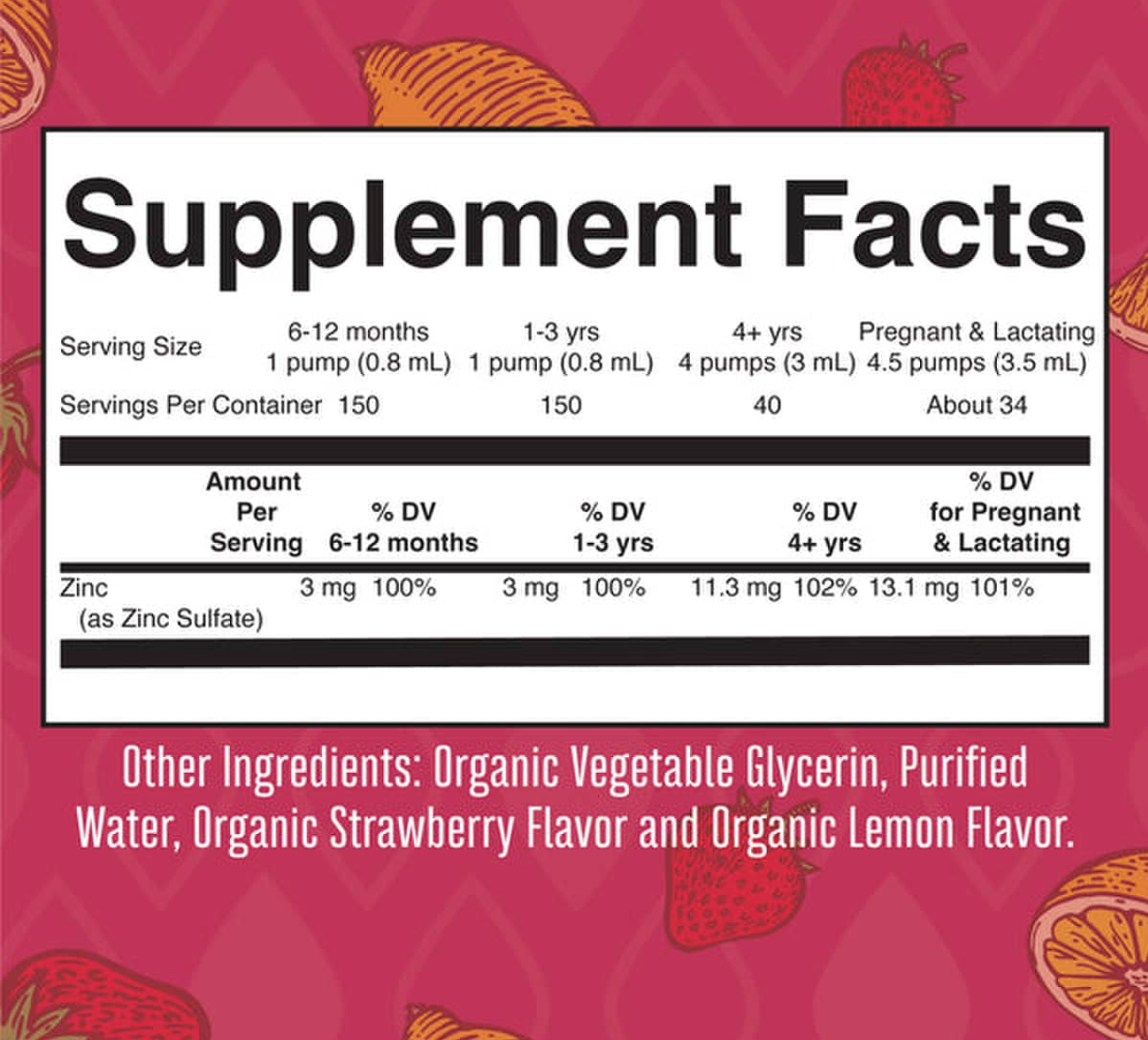 Organic Liquid Ionic Zinc by Mary Ruth - Strawberry & Lemon (4 oz 120 ml)